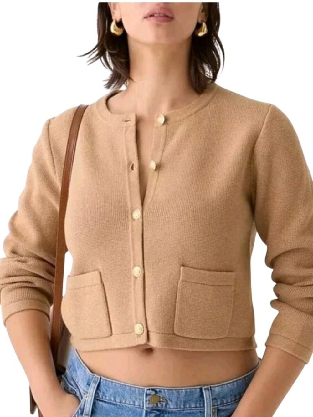 J.crew Relaxed Emilie Sweater Lady Jacket Gold Button Pockets Size L